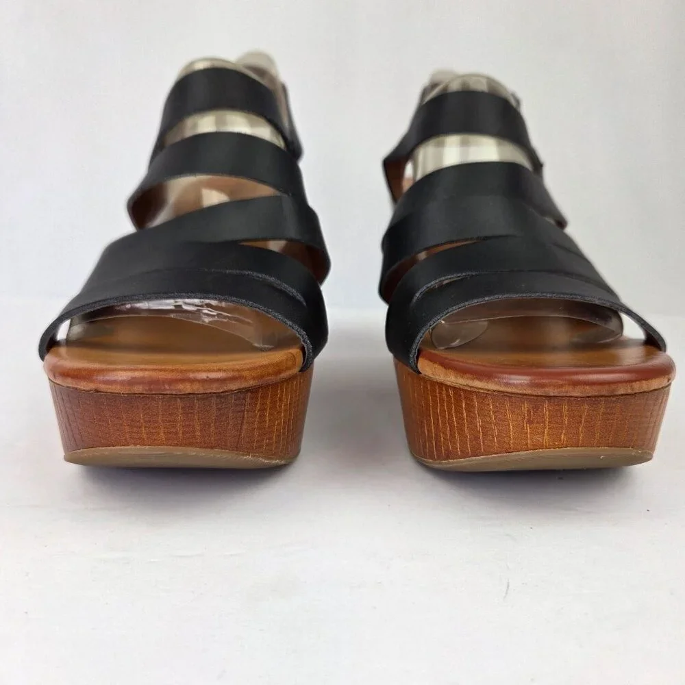 Lucky Brand Marinaa Black Leather Strappy Wedge Sandals 8M